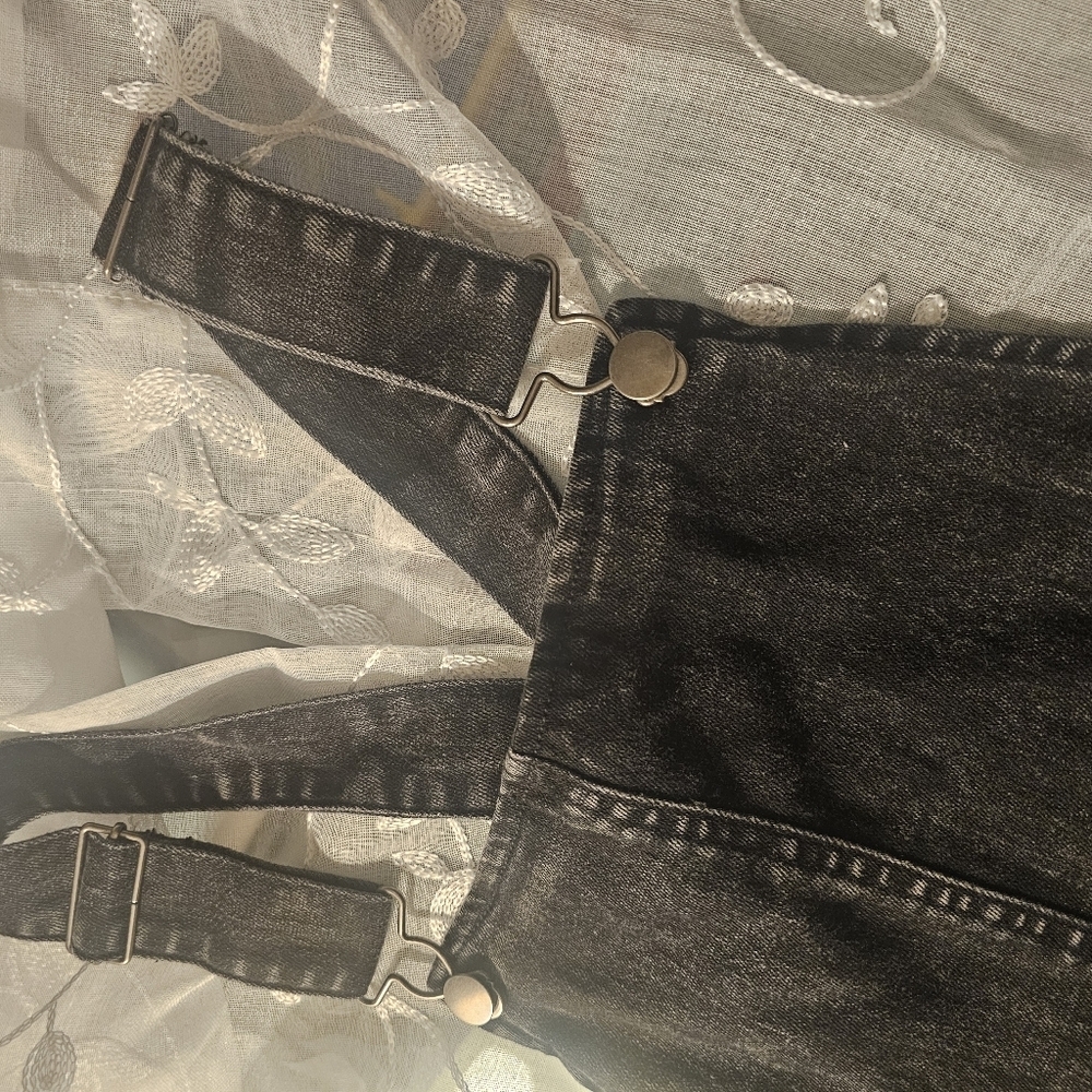 Black denim overall mini dress for young teens moto casual feminine size xs (1) - Picture 4 of 5